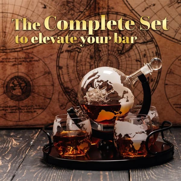 Whiskey-Dekanter-Set mit Holzständer und 2 Gläsern – 850 ml