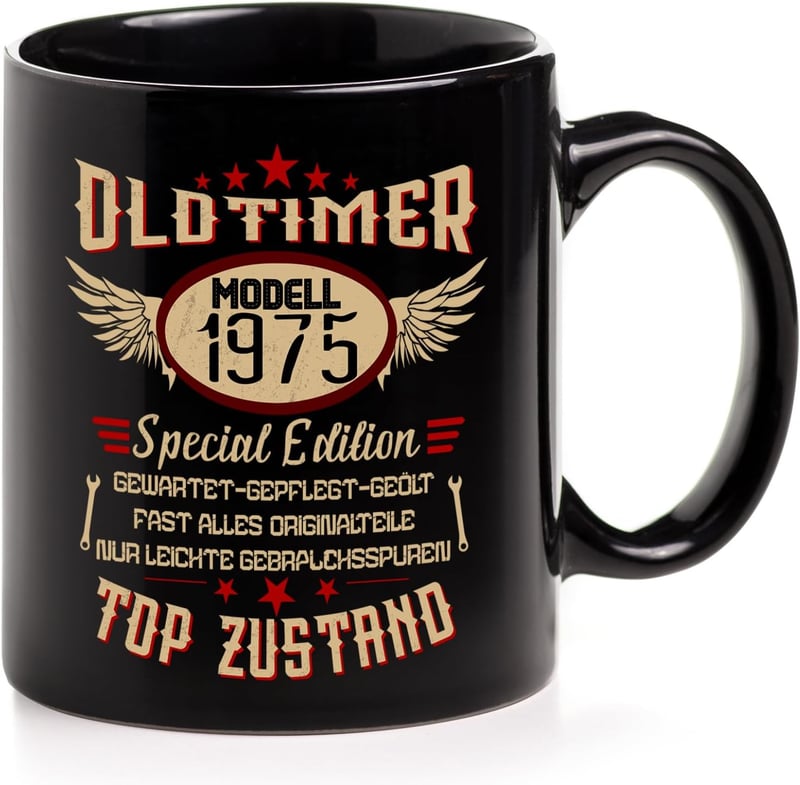 50. Geburtstag: Schwarz Keramiktasse 350 ml für Herren