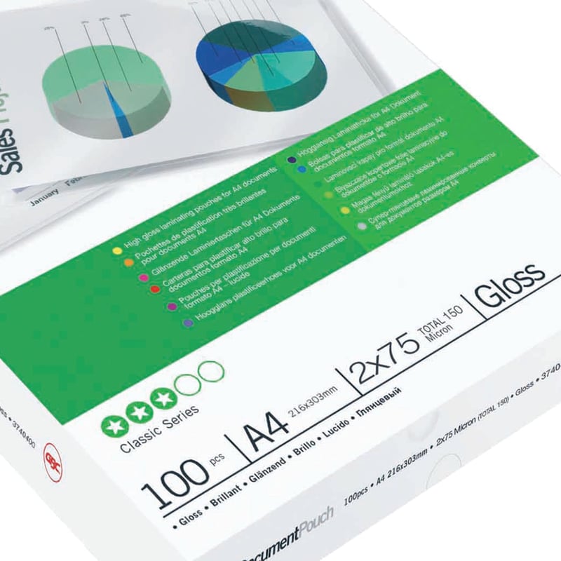GBC Laminierfolien A4 75 mic, 25er Pack, glänzend und transparent
