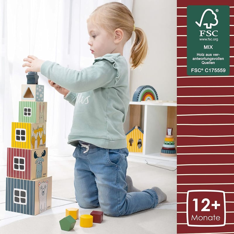 Motorikspielzeug Holz Stapelturm für einjährige Kinder