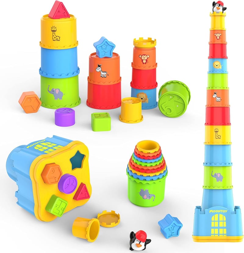 MOONTOY Stapelbecher für Kinder ab 1 Jahr – Montessori Spielzeug für drinnen und draußen