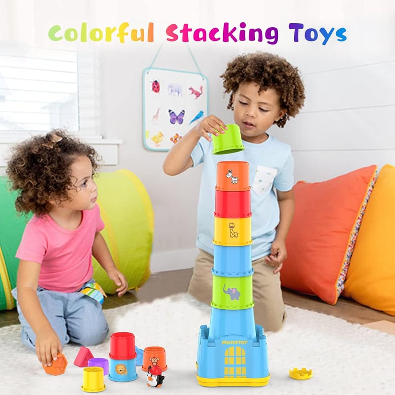 MOONTOY Stapelbecher für Kinder ab 1 Jahr – Montessori Spielzeug für drinnen und draußen