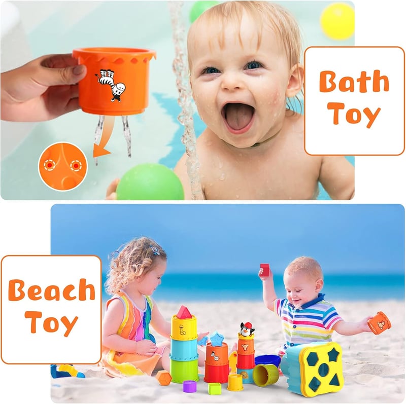MOONTOY Stapelbecher für Kinder ab 1 Jahr – Montessori Spielzeug für drinnen und draußen