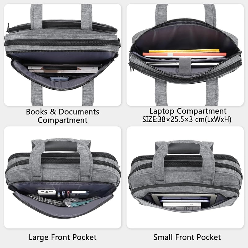 Multifunktionale Laptoptasche 15,6 Zoll für Herren und Damen, Grau