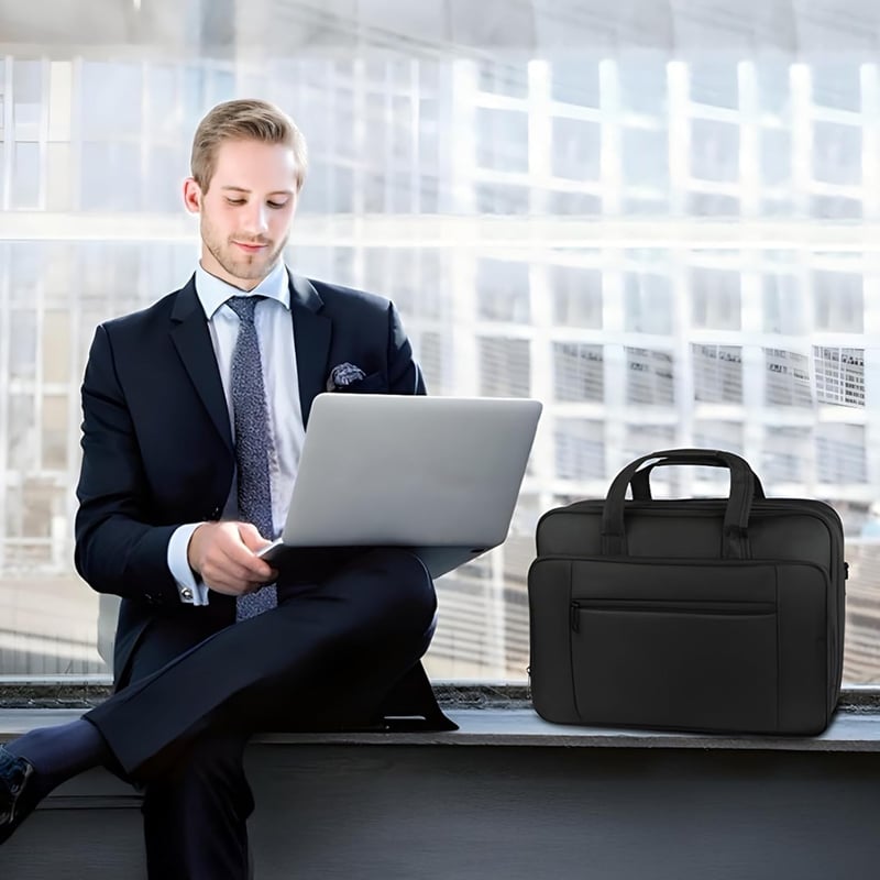 Erweiterbare 17 Zoll Laptoptasche für Herren und Damen, schwarz, wasserdicht