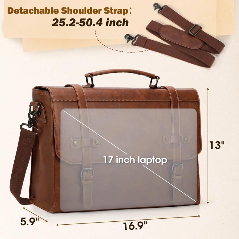Wasserdichte 17,3 Zoll Laptoptasche Herren – Vintage Umhängetasche für die Arbeit
