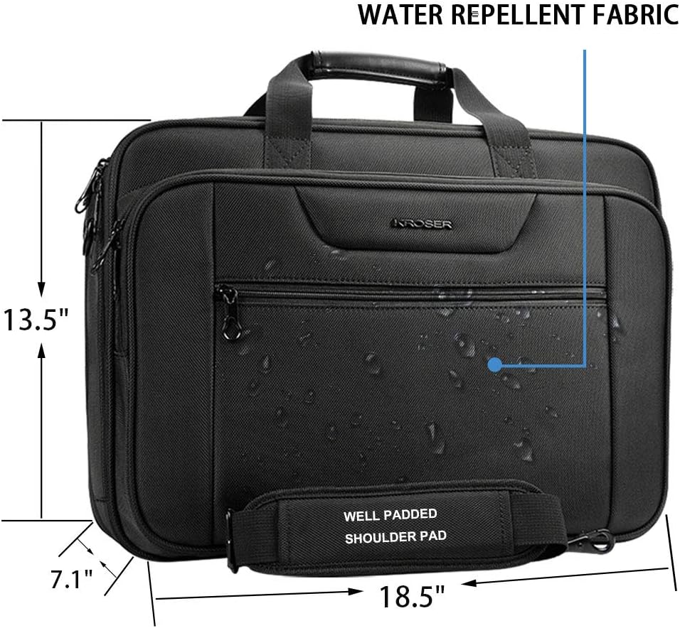 Wasserabweisende XXL Laptop Tasche für 18,5 Zoll – erweiterbar, Schwarz