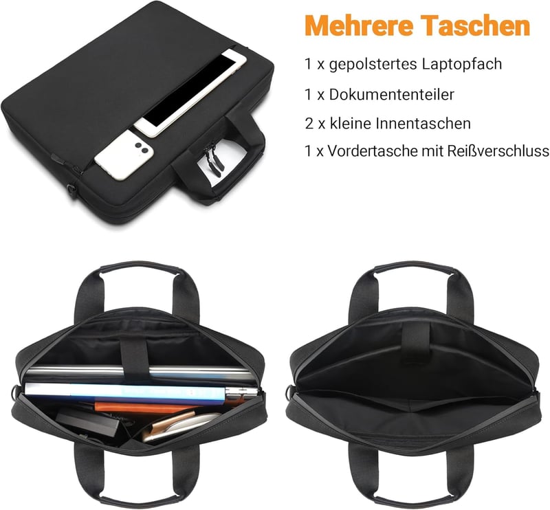 Wasserdichte Laptoptasche für 17,3 Zoll Geräte – Schultertasche in Schwarz