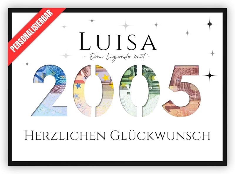 Personalisierbares Geldgeschenk zum 20. Geburtstag für alle