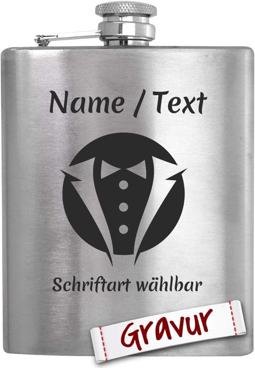 Personalisierter Flachmann zur Hochzeit für Trauzeugen mit Gravur
