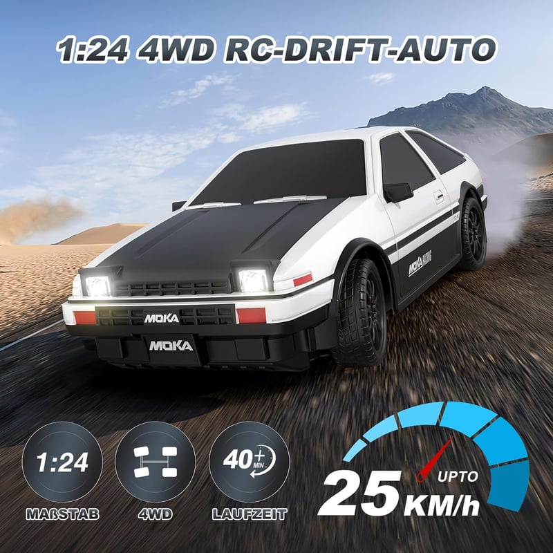 RC Drift Auto 1:24 mit LED und 25KM/H – Ferngesteuertes Spielzeug für Jungen ab 6 Jahren