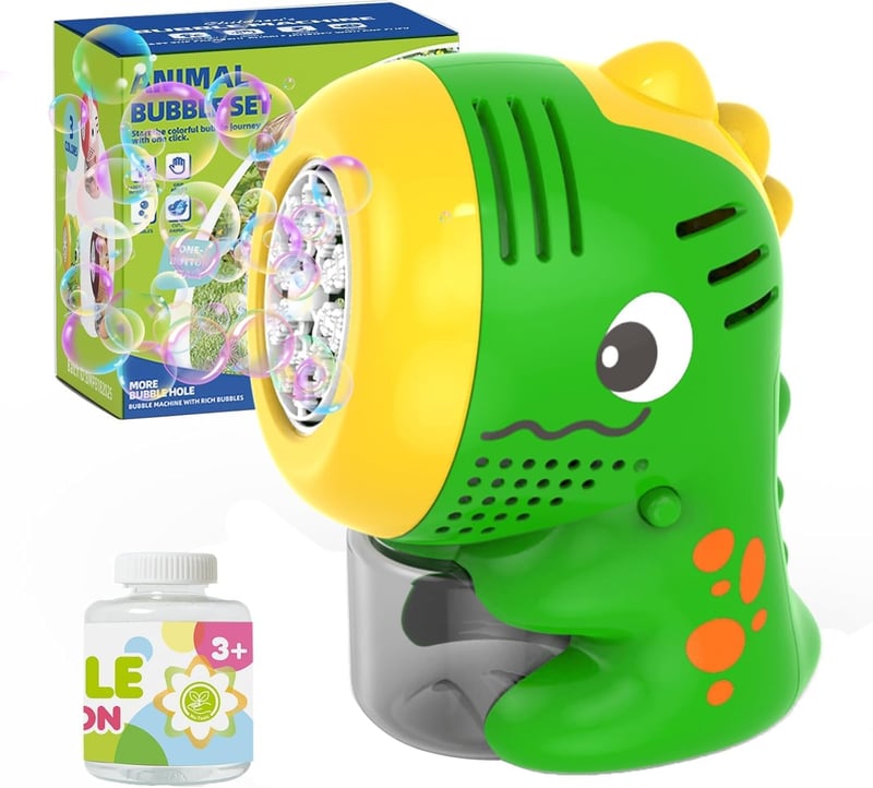 Dinosaurier Seifenblasenmaschine für Kinder – 20 Blasenlöcher, 10000+ Blasen/Min