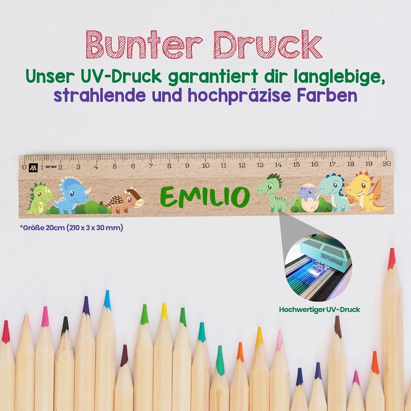 Personalisiertes Holz-Lineal zur Einschulung 2025 - 20 cm mit Gravur