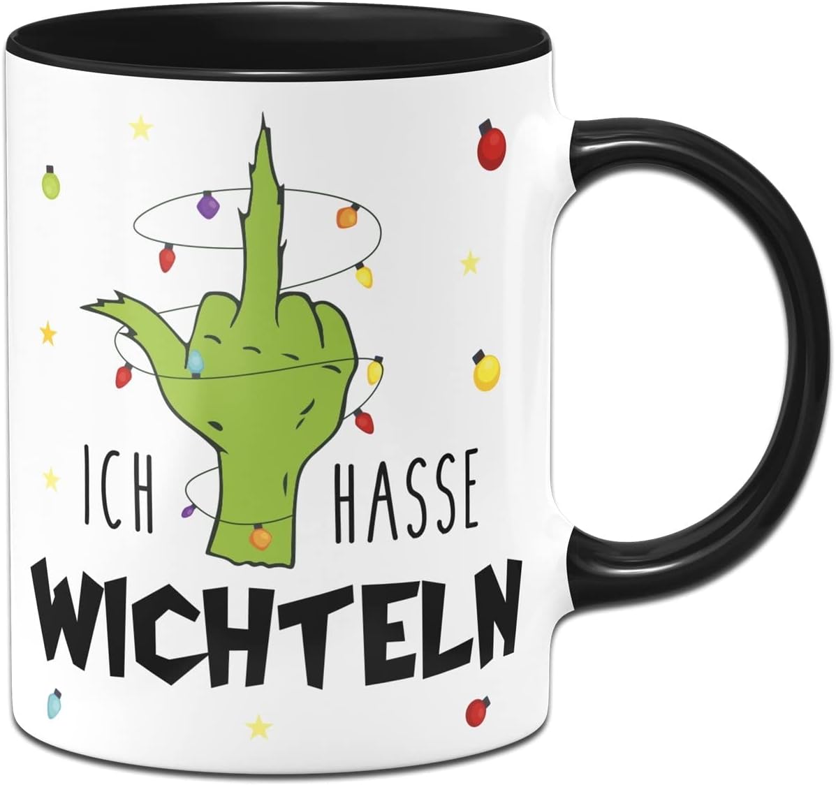 Grinch Weihnachtstasse mit Lichterkette - Handgemachtes Wichtelgeschenk