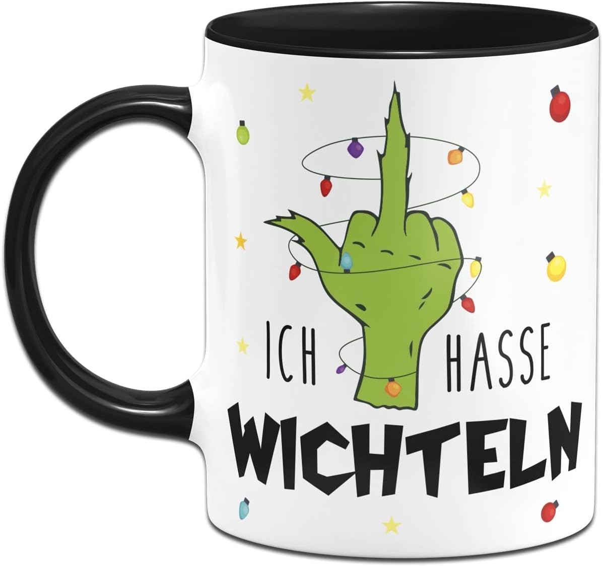 Grinch Weihnachtstasse mit Lichterkette - Handgemachtes Wichtelgeschenk