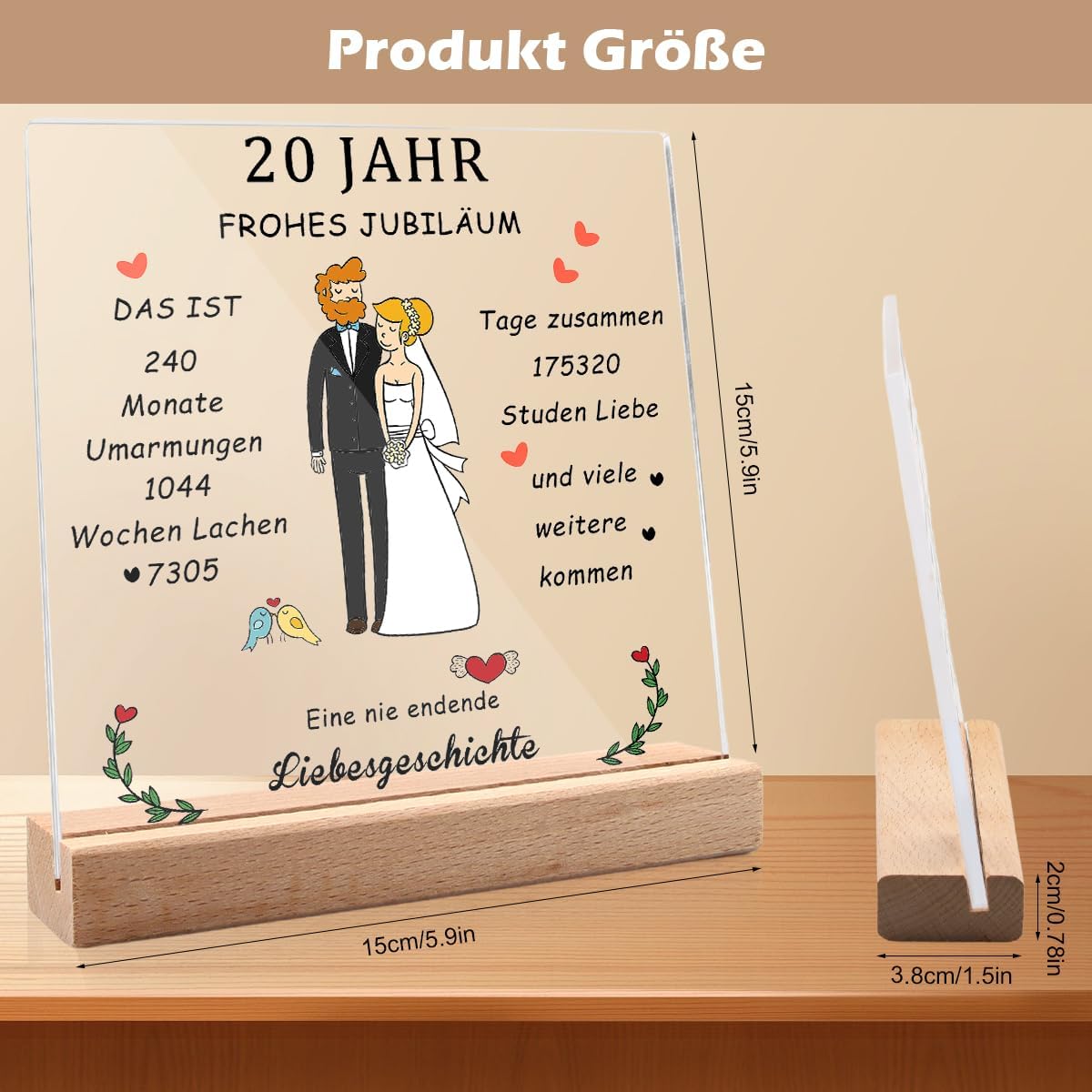 20. Hochzeitstag Geschenk - Gravierte Acryltafel für Paare