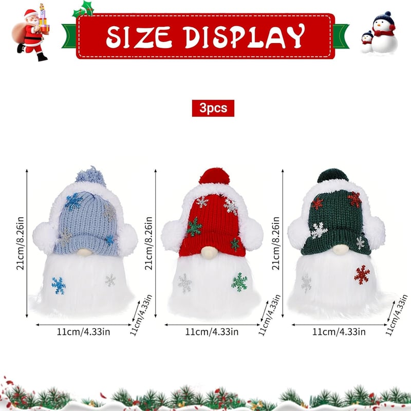 Weihnachtswichtel-Dekoration mit Licht – 3er Set Figuren