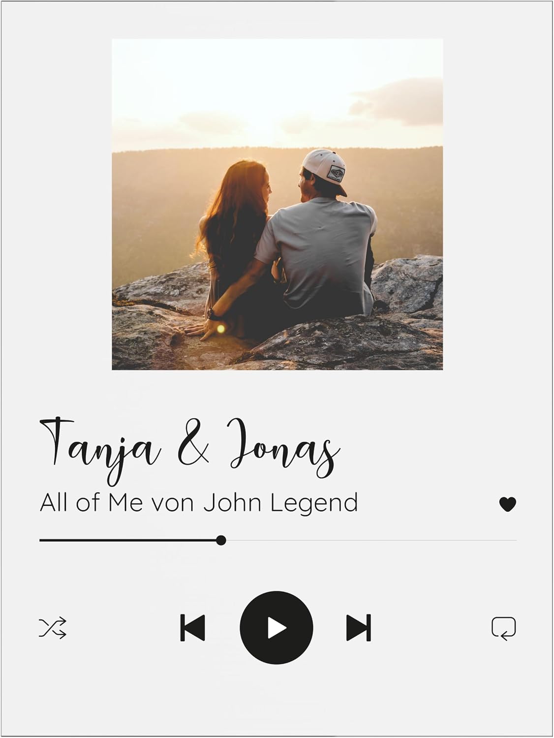 Personalisierte Glasbild mit Foto – Musik Cover Geschenke für Paare