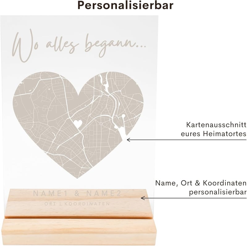 Jahrestag Geschenkbild mit Koordinaten, personalisierte Wanddeko 20x30 cm