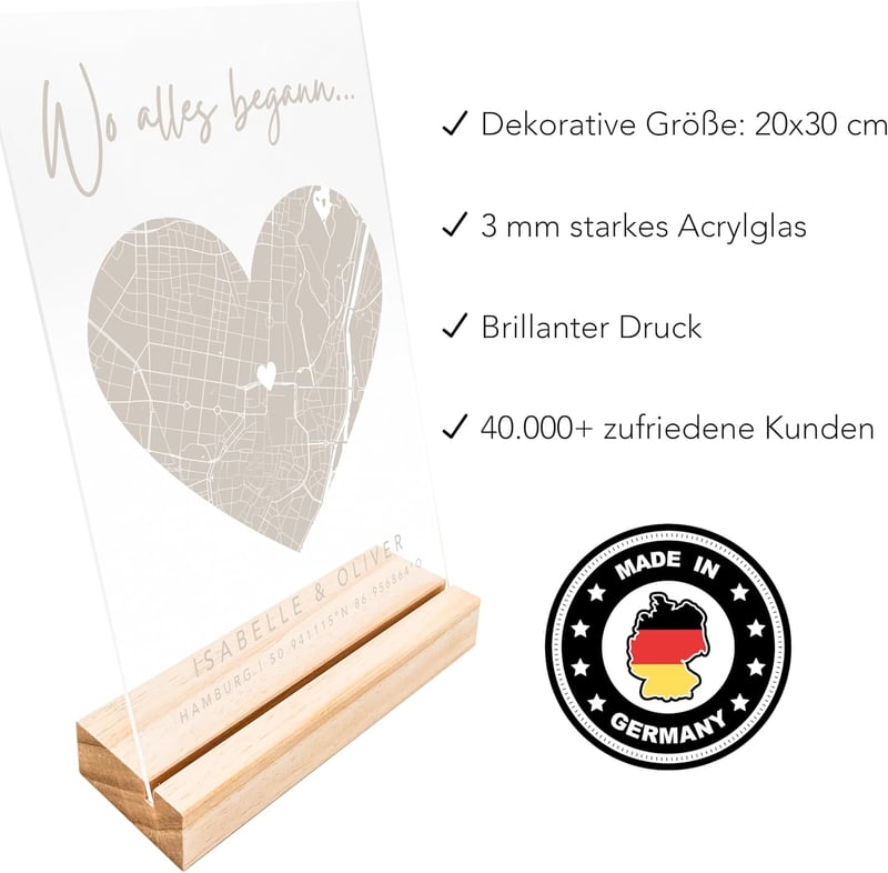 Jahrestag Geschenkbild mit Koordinaten, personalisierte Wanddeko 20x30 cm