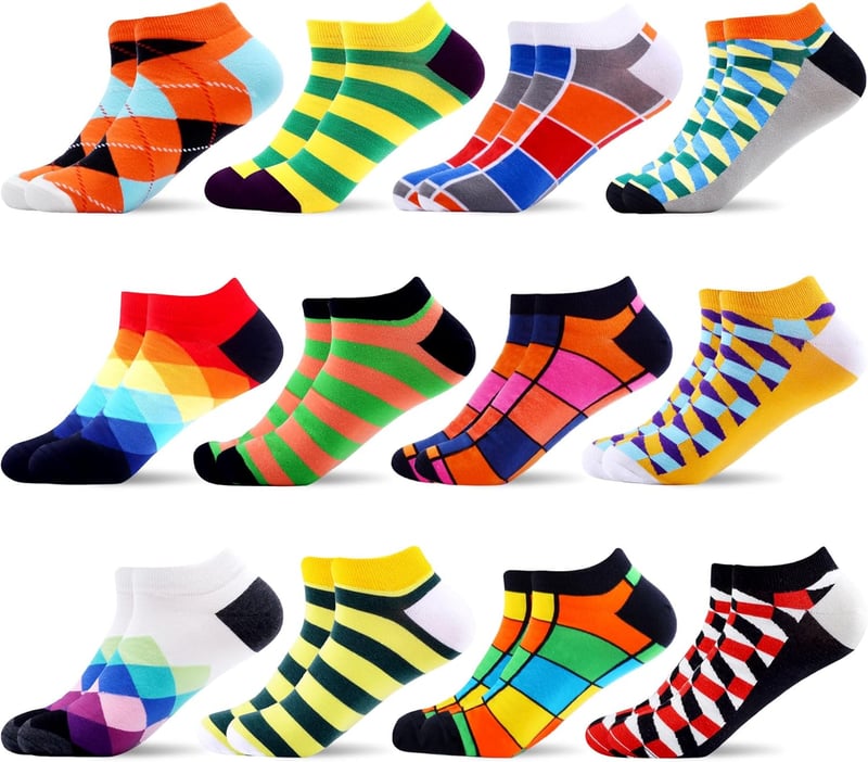 Bunte Baumwolle Knöchelsocken für Herren - 12 Paar