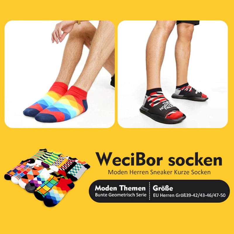 Bunte Baumwolle Knöchelsocken für Herren - 12 Paar