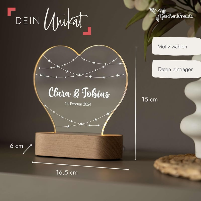Personalisierter LED Bilderrahmen aus Acryl für den Jahrestag