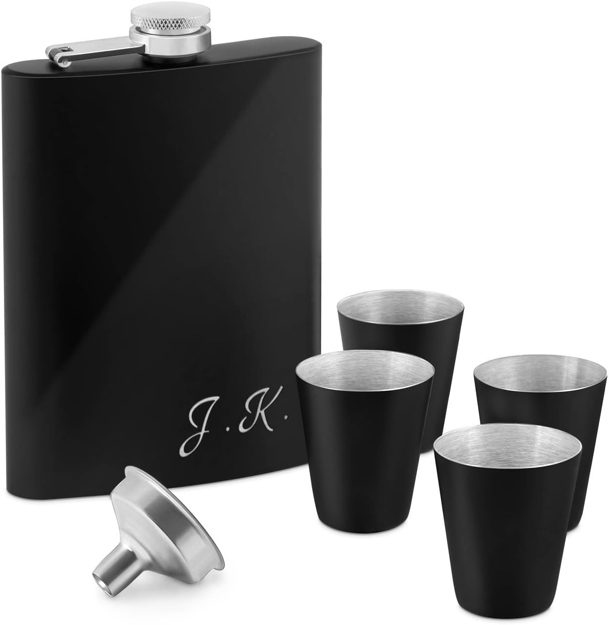 Individuelles Flachmann-Set 200 ml mit Gravur und 4 Schnapsgläsern - Geschenk für Männer