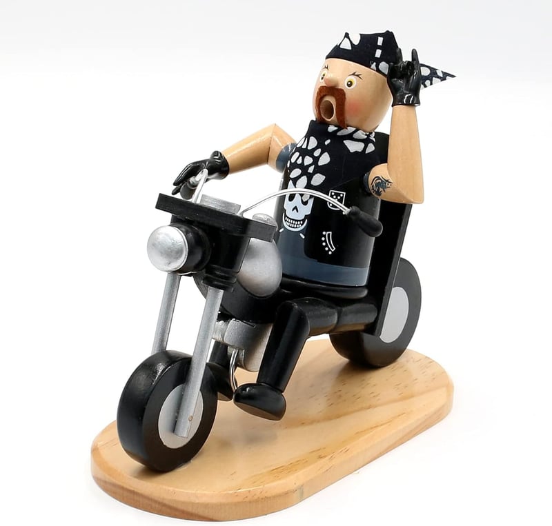 Räuchermännchen Heavy Metal Rocker auf Motorrad – Biker Deko 20x8x18 cm