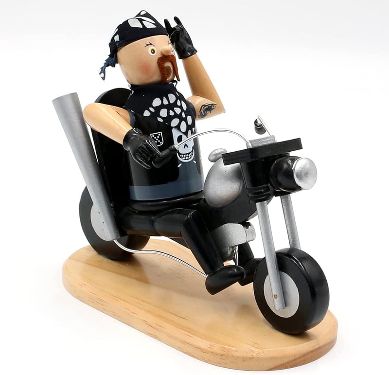 Räuchermännchen Heavy Metal Rocker auf Motorrad – Biker Deko 20x8x18 cm