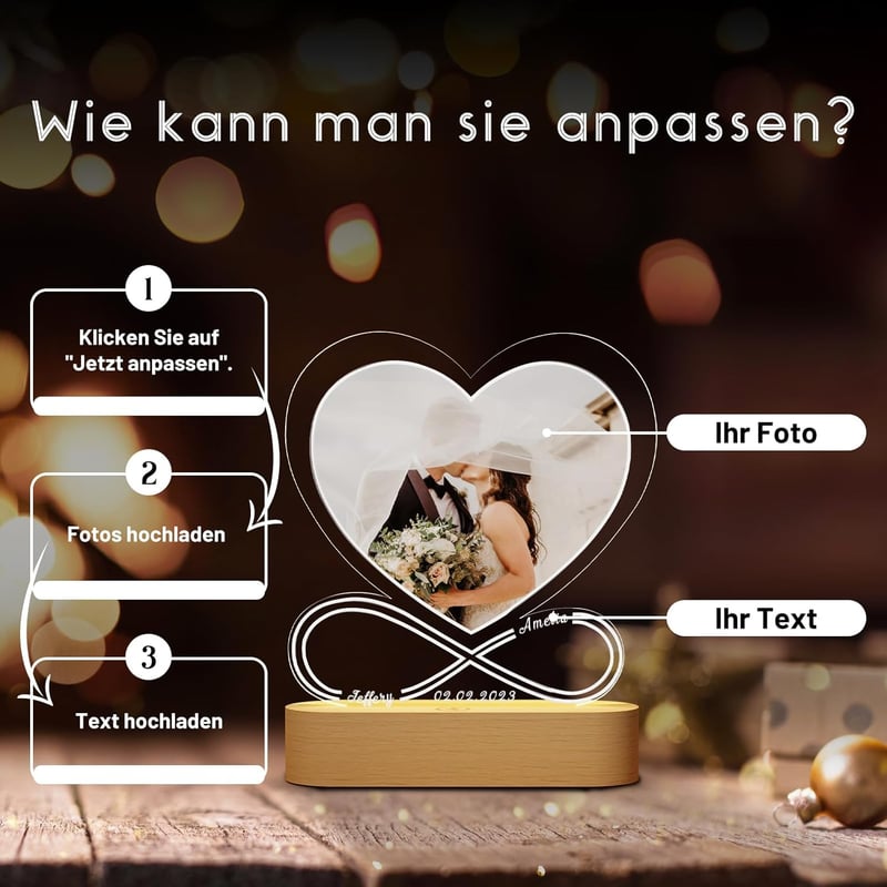Personalisierte Acrylglas Fotolampe für Paare - Valentinstagsgeschenk