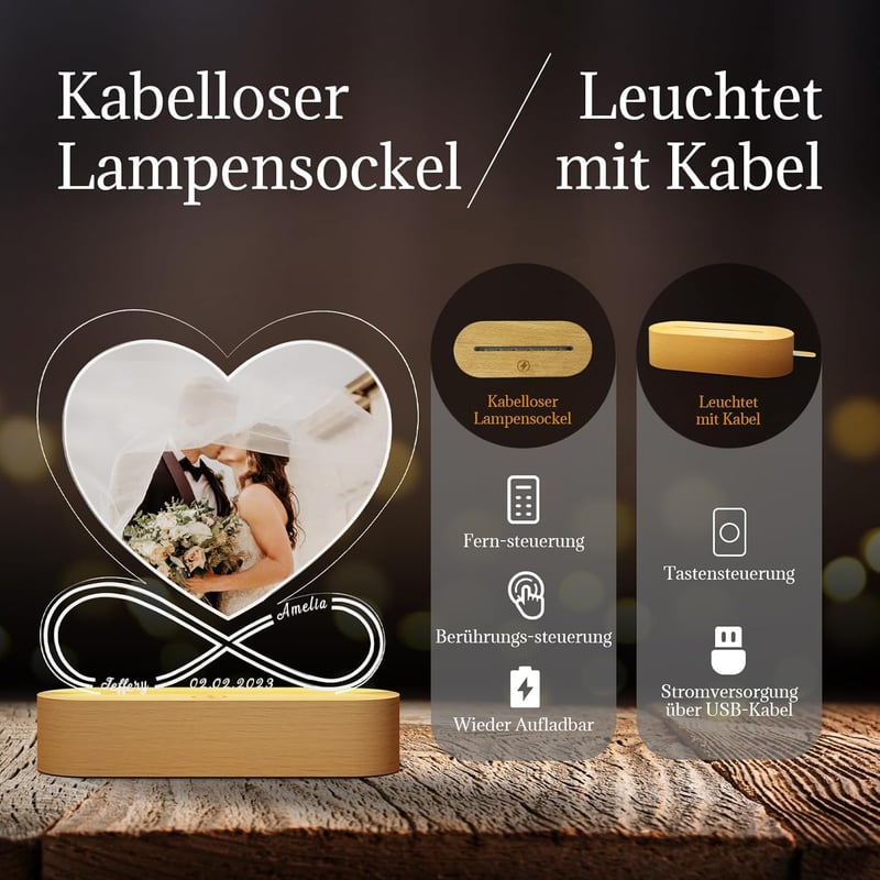 Personalisierte Acrylglas Fotolampe für Paare - Valentinstagsgeschenk