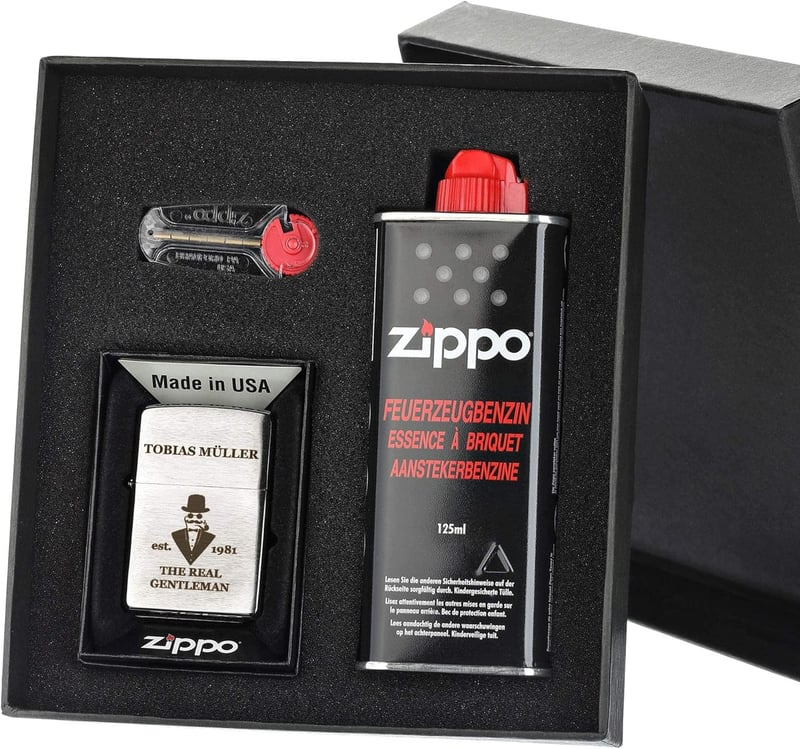 Graviertes Zippo Sturmfeuerzeug Geschenk-Set für Männer, wetterfest