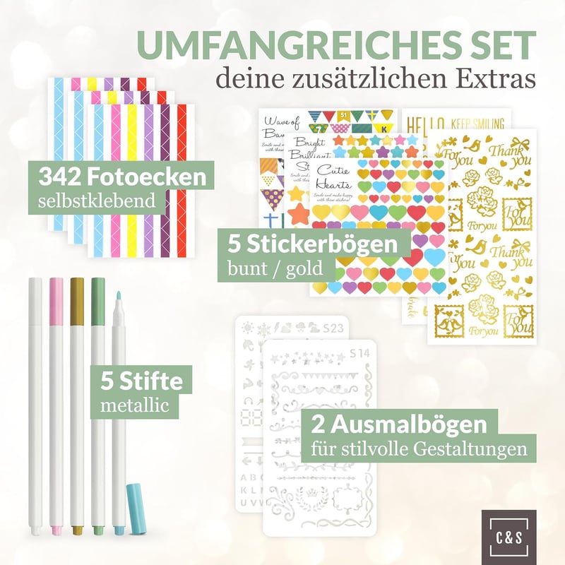 Personalisierbares Fotoalbum zum Selbstgestalten – 80 Seiten schwarz, inkl. Stifte