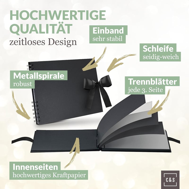 Personalisierbares Fotoalbum zum Selbstgestalten – 80 Seiten schwarz, inkl. Stifte