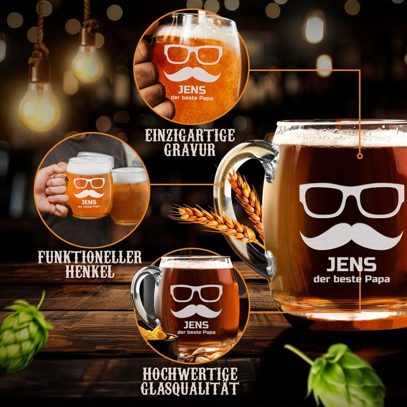 Personalisierter Bierkrug mit Gravur - 500 ml - Geschenk für Männer
