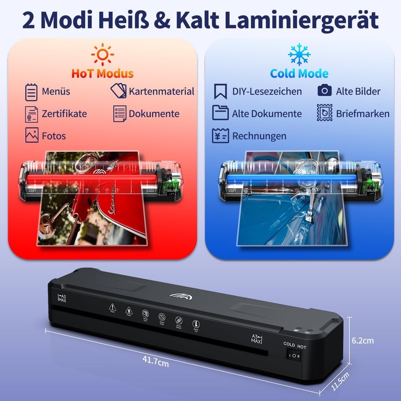 MAXDONE A3 Laminiergerät mit Heiß- und Kaltlaminierung, inkl. Folien & Schneidegerät