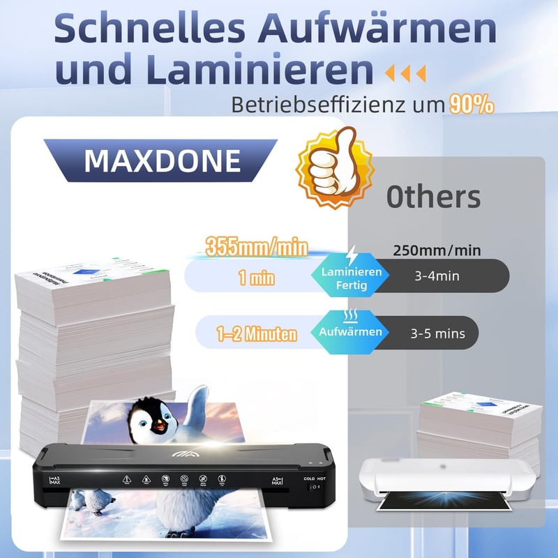 MAXDONE A3 Laminiergerät mit Heiß- und Kaltlaminierung, inkl. Folien & Schneidegerät