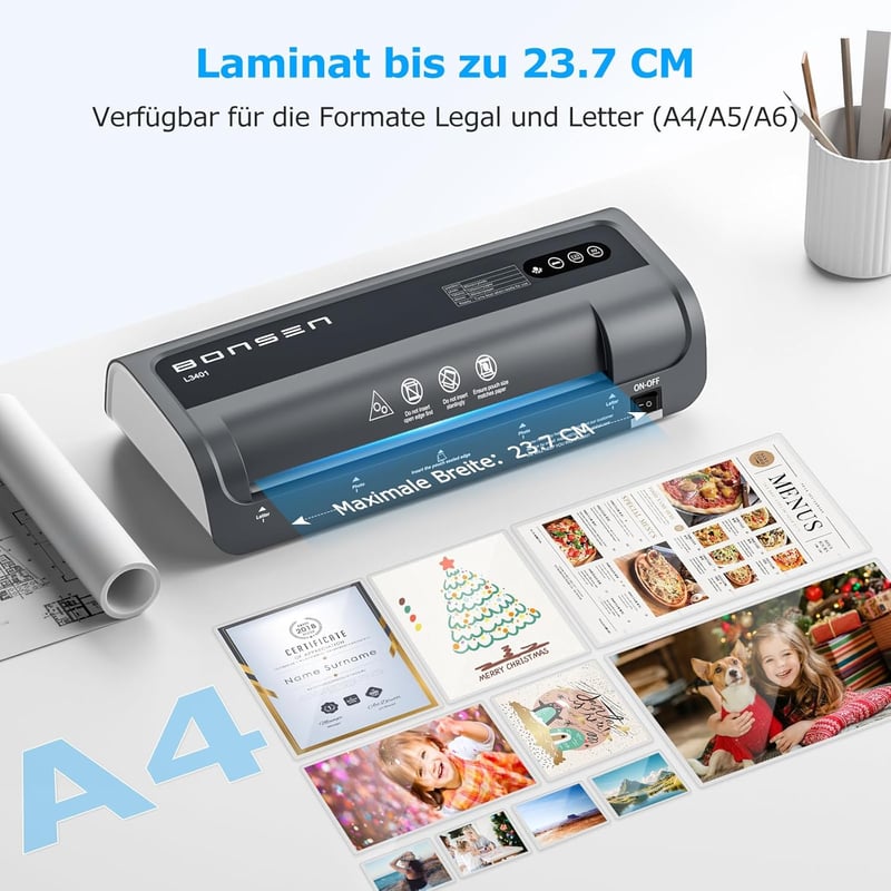 BONSEN Laminiergerät A4 mit Never Jam Technologie und 60 Folien