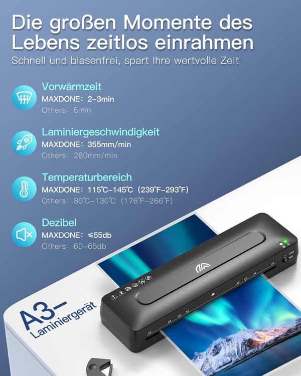 A3 Laminiergerät 5-in-1 mit Folien und Zubehör für Zuhause und Büro
