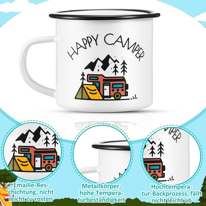 Lustiges Camping Geschenkset: Emailletasse und Camper Socken
