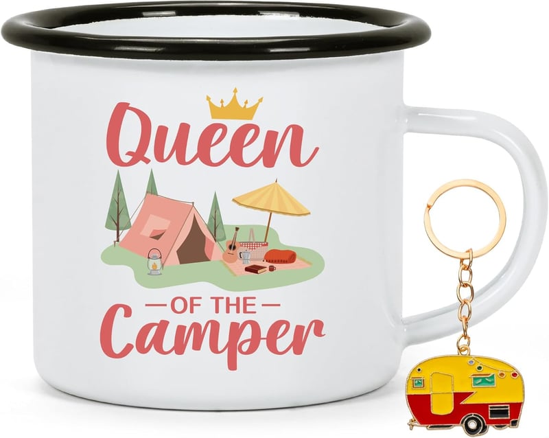 Camping Tasse mit Spruch „Queen of the Camper“ – 350ml Geschenk für Camper