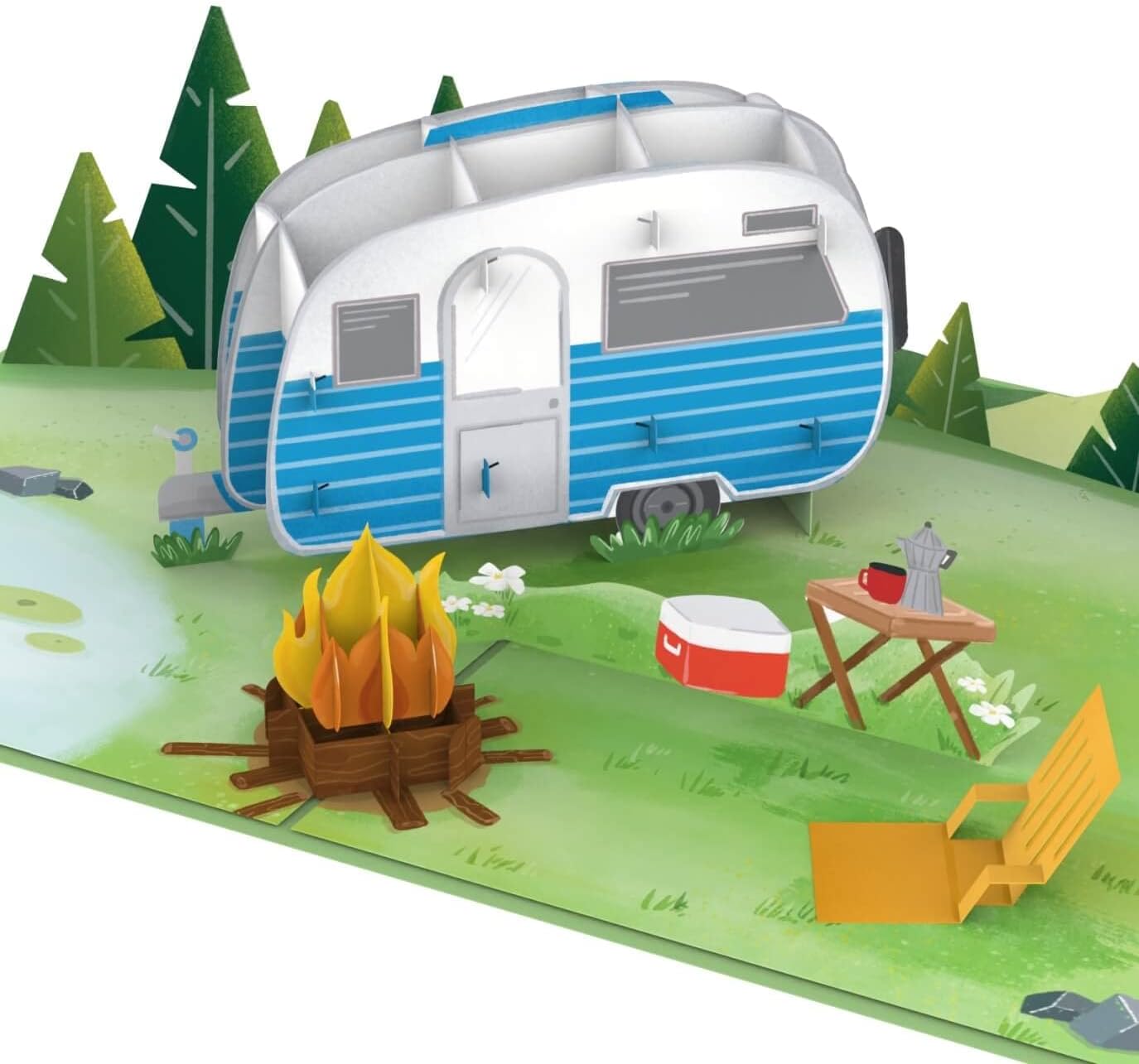 Pop-Up Karte Camping mit Wohnwagen – 3D Geburtstagskarte für Camper