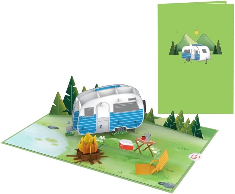 Pop-Up Karte Camping mit Wohnwagen – 3D Geburtstagskarte für Camper