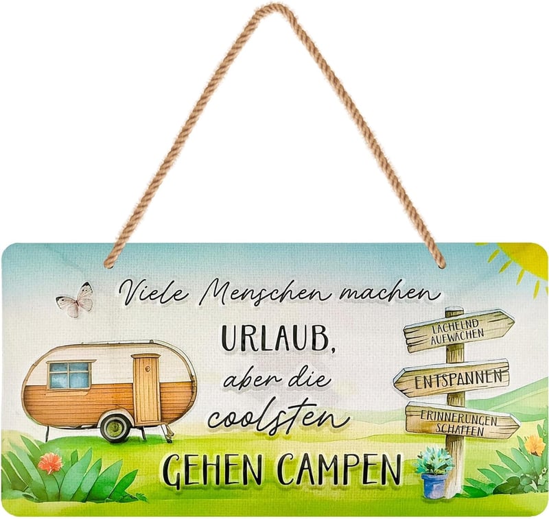 Retro Blechschild Camping - Lustige Deko für Wohnmobilfahrer 16x32cm