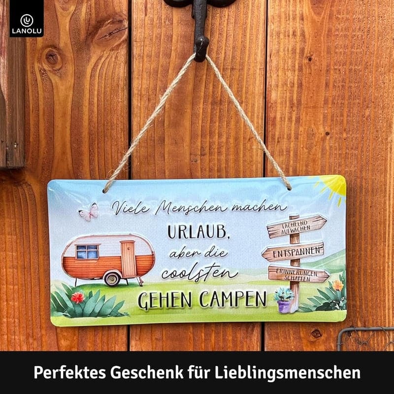 Retro Blechschild Camping - Lustige Deko für Wohnmobilfahrer 16x32cm