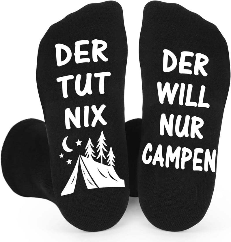 Lustige schwarze Campingssocken für Männer – kreatives Geschenk für Anlässe