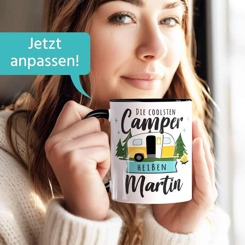 Personalisierte Keramiktasse für Camper mit Namen