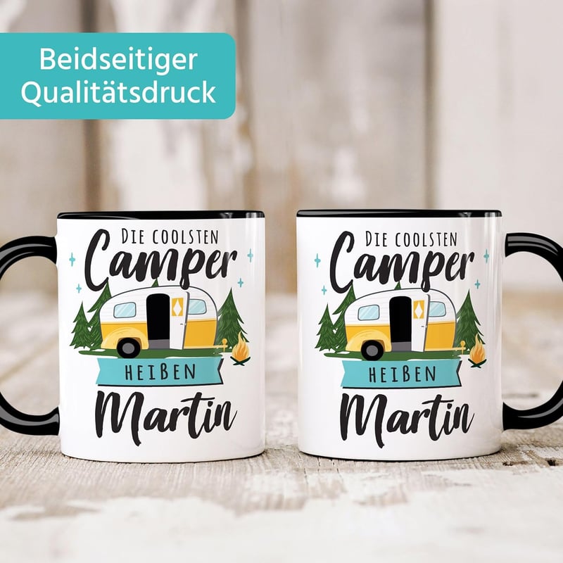 Personalisierte Keramiktasse für Camper mit Namen