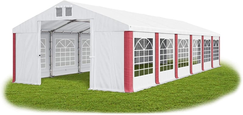 Wasserdichtes Partyzelt 6x12m aus 560g/m² PVC in Weiß-Rot